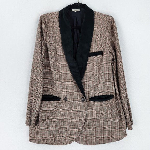 Buckle Jackets & Blazers - Gimmicks BKE Jacket Womens Large Brown Black Plaid Blazer Long Double Breasted